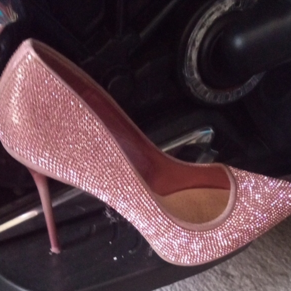 Azalea Wang Pink Rhinestone Stiletto Heels Women's Size 8.5